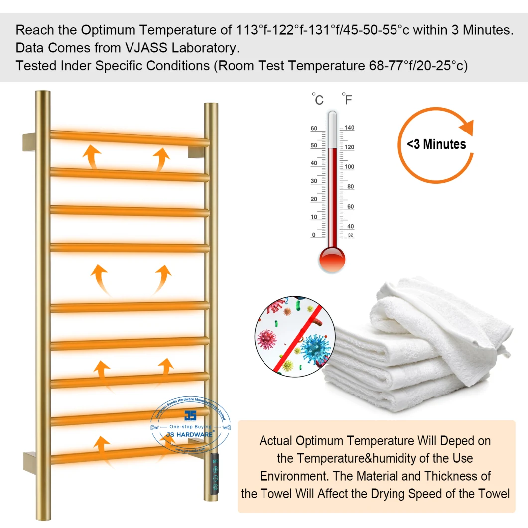 Stainless Steel Gold Hot Electric Heated Towel Warmer Rack for Bathroom