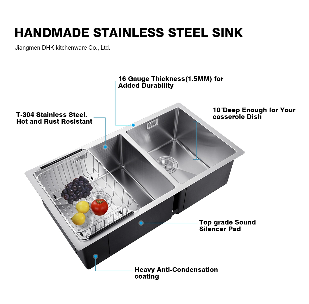 China Wholesale Upc Handmade SUS304 Double Bowl Pipe Garbage Disposal to Drainlarge Built in Stainless Steel Undermount Kitchenware Kitchen Sink